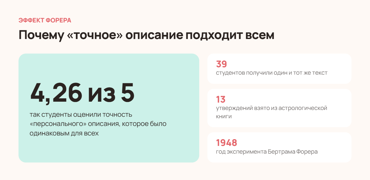 Эффект Форера: 39 студентов оценили одинаковое описание личности на 4,26 из 5